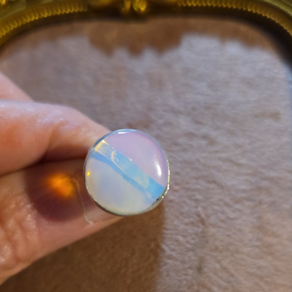 925 Sterling Silver Round Opalite Ring - image 1